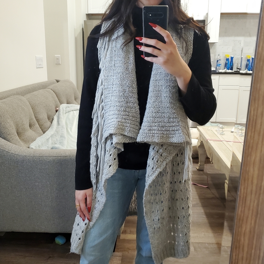 Fringe Knitted Sweater Vest Alpaca Wool Blend - Size M